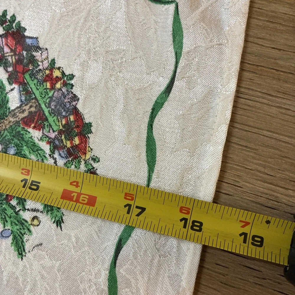 Spode Christmas Tree Cloth Napkins set of 6 Ivory Damask Green Ribbon